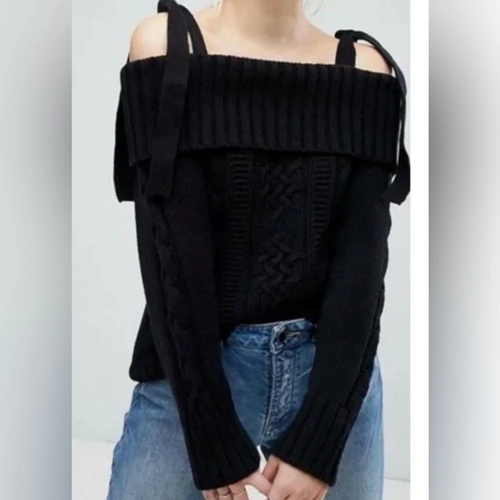 J.O.A. Black Off-the-Shoulder Sweater - Picture 1 of 8
